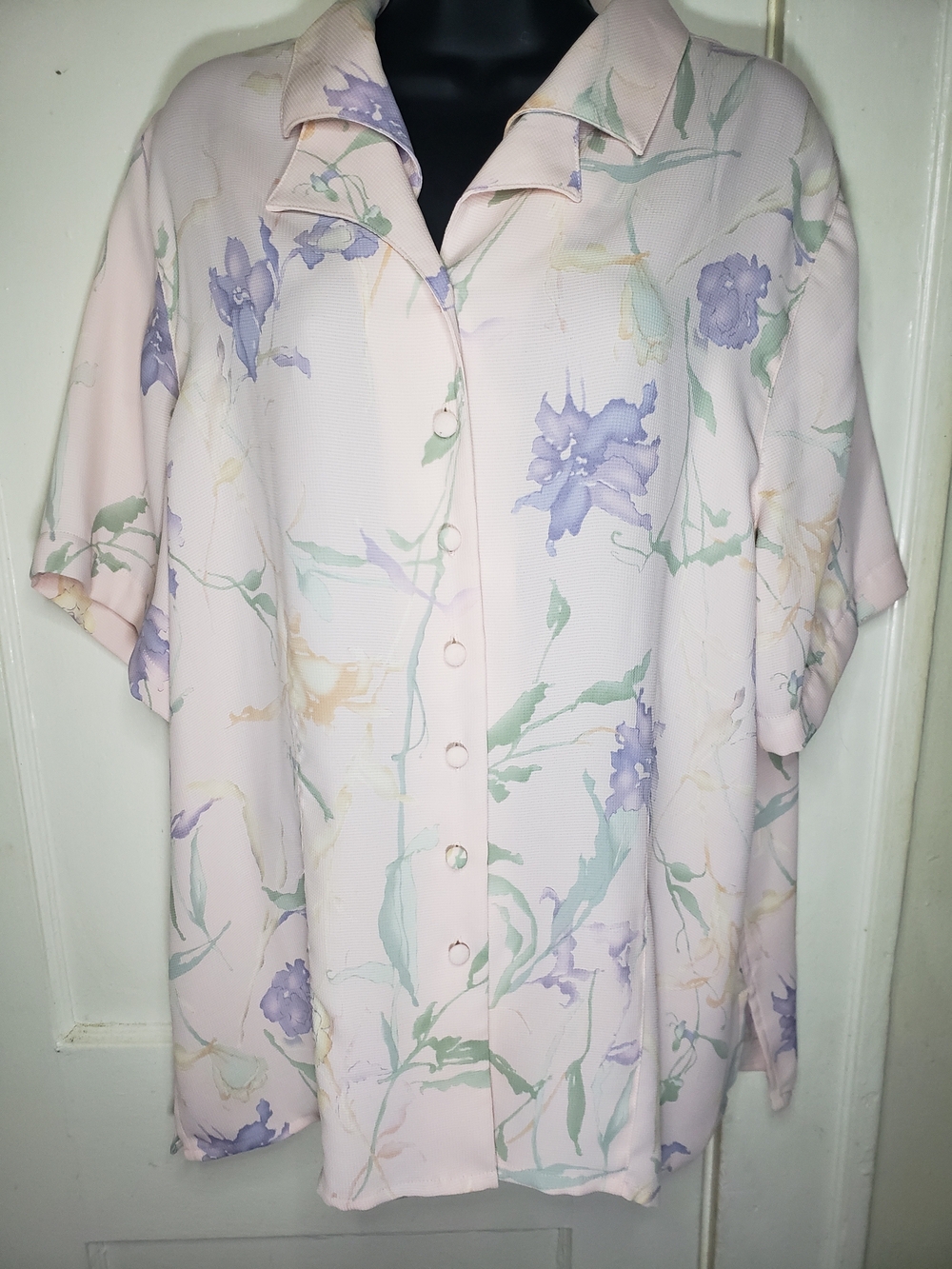 Alfred Dunner Floral Watercolor Button Up Shirt Blouse 16W Pink Casual Plus Sz